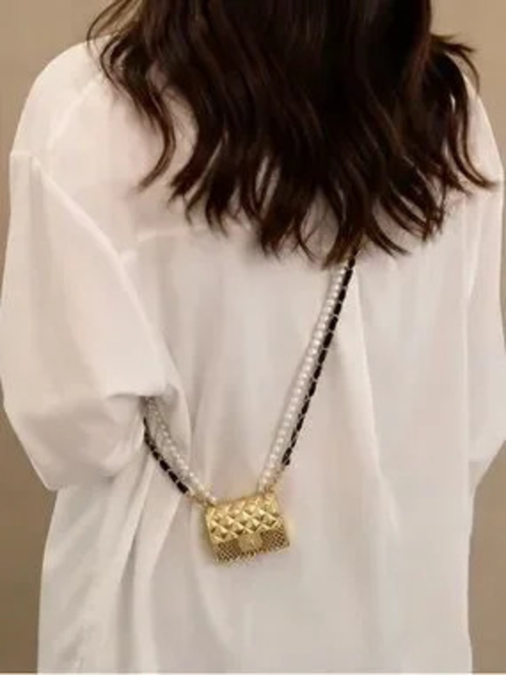 Gold Quilted Mini Crossbody Necklace Bag Elegant Fashion Crossbody Purse